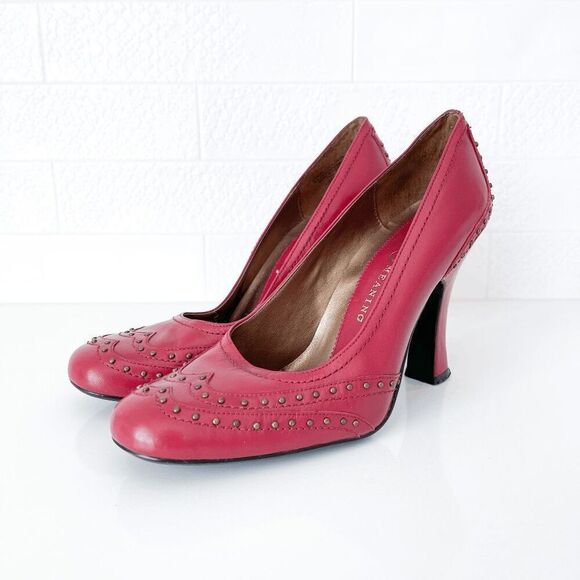 True Meaning Womens Leather Studded Heels Pumps Red Size 9 - Picture 1 of 6